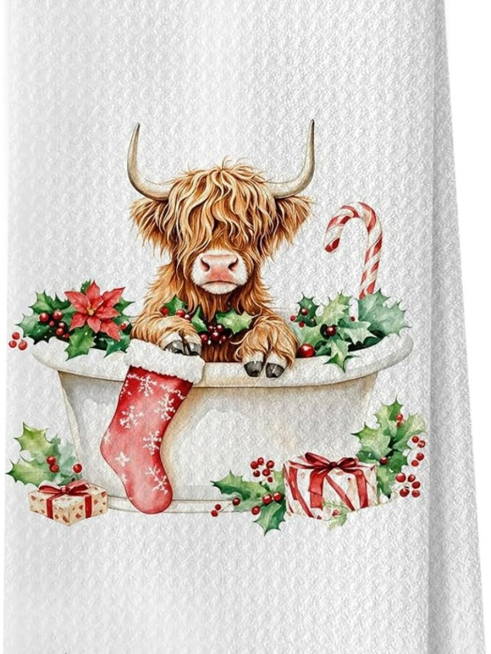 Christmas Highland Cow Bathroom Towels - Highland Cow Christmas Decorative